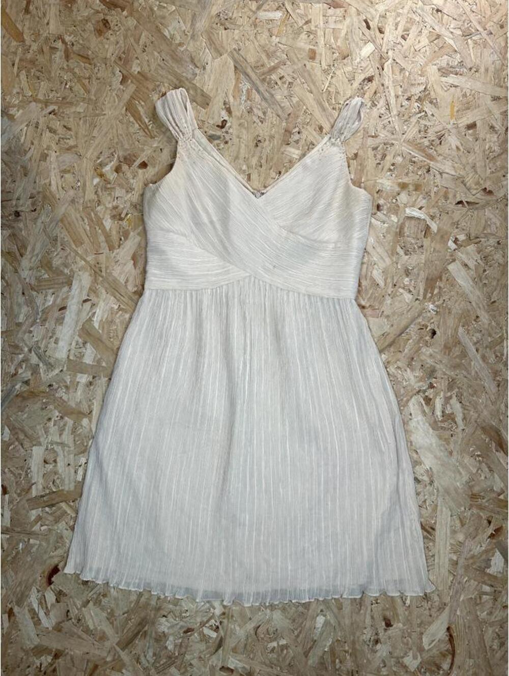 Evan-Picone Petite Dress Womens 14P Beige Pleated Chiffon Beaded Strap Cocktail